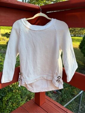 Pure Handknit White Cotton Open Cardigan Sweater Size M